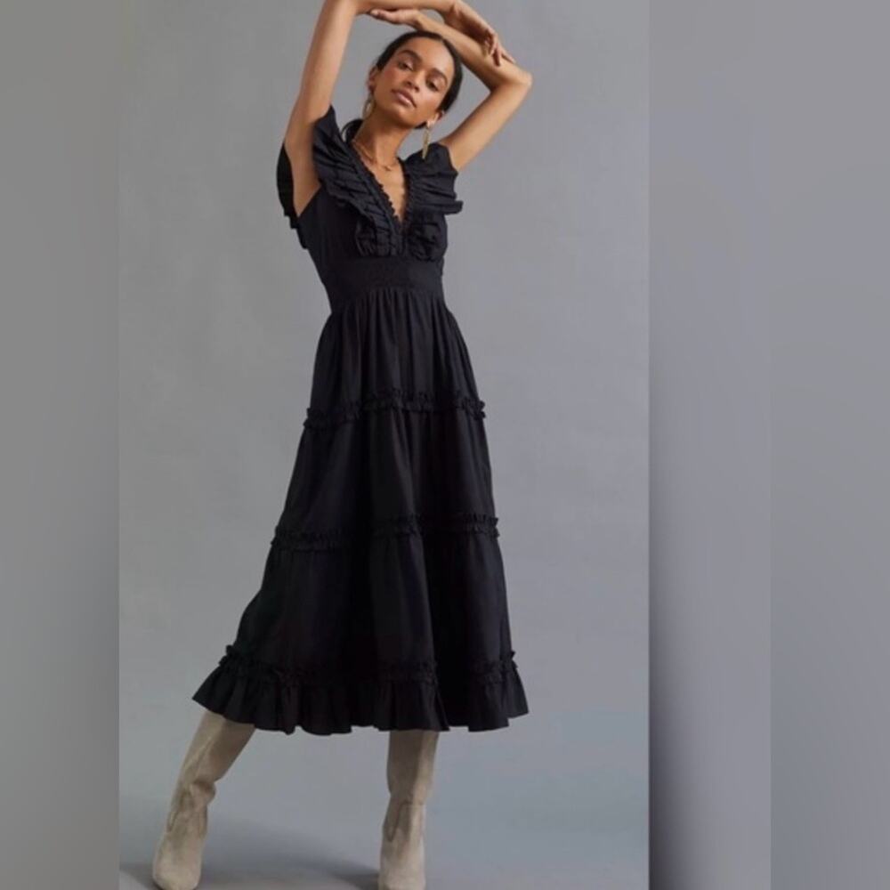 Anthropologie LOVE THE LABEL Topanga Ruffled V-Neck Dress
